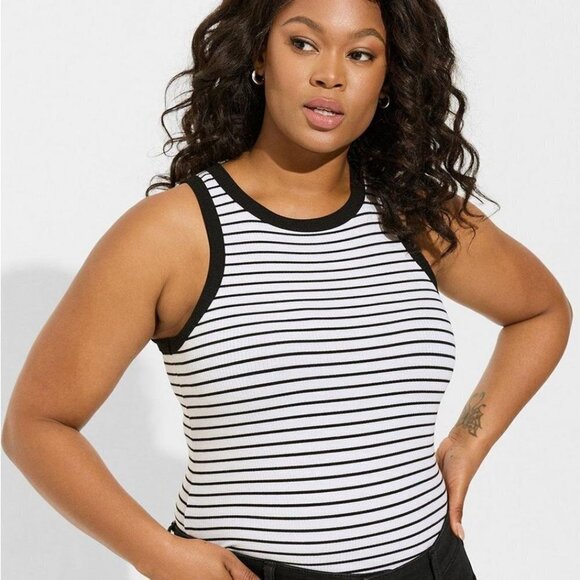 Torrid - Super Soft Rib High Neck Tank Top in Black & White Stripe - Picture 11 of 14
